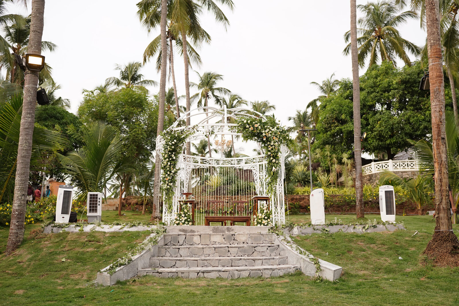Victorian styled cast aluminium wedding gazebo at Chakola Estate, Thrissur