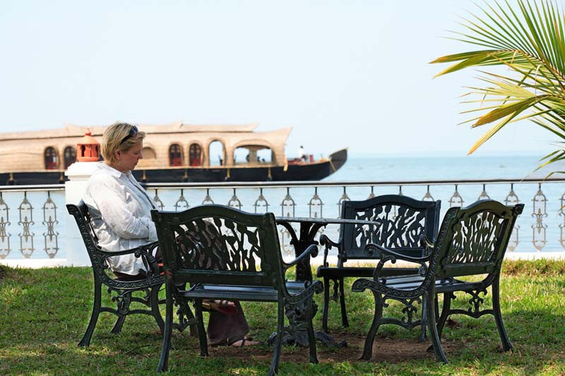 Cast iron furniture and railing at Cocobay Resort, Kumarakom