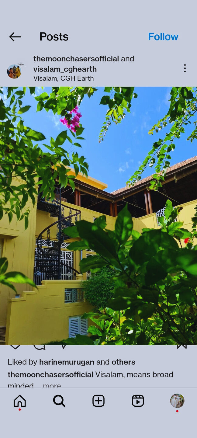 Cast iron spiral staircase and balconies at Visalam, CGH Earth, Chettinad